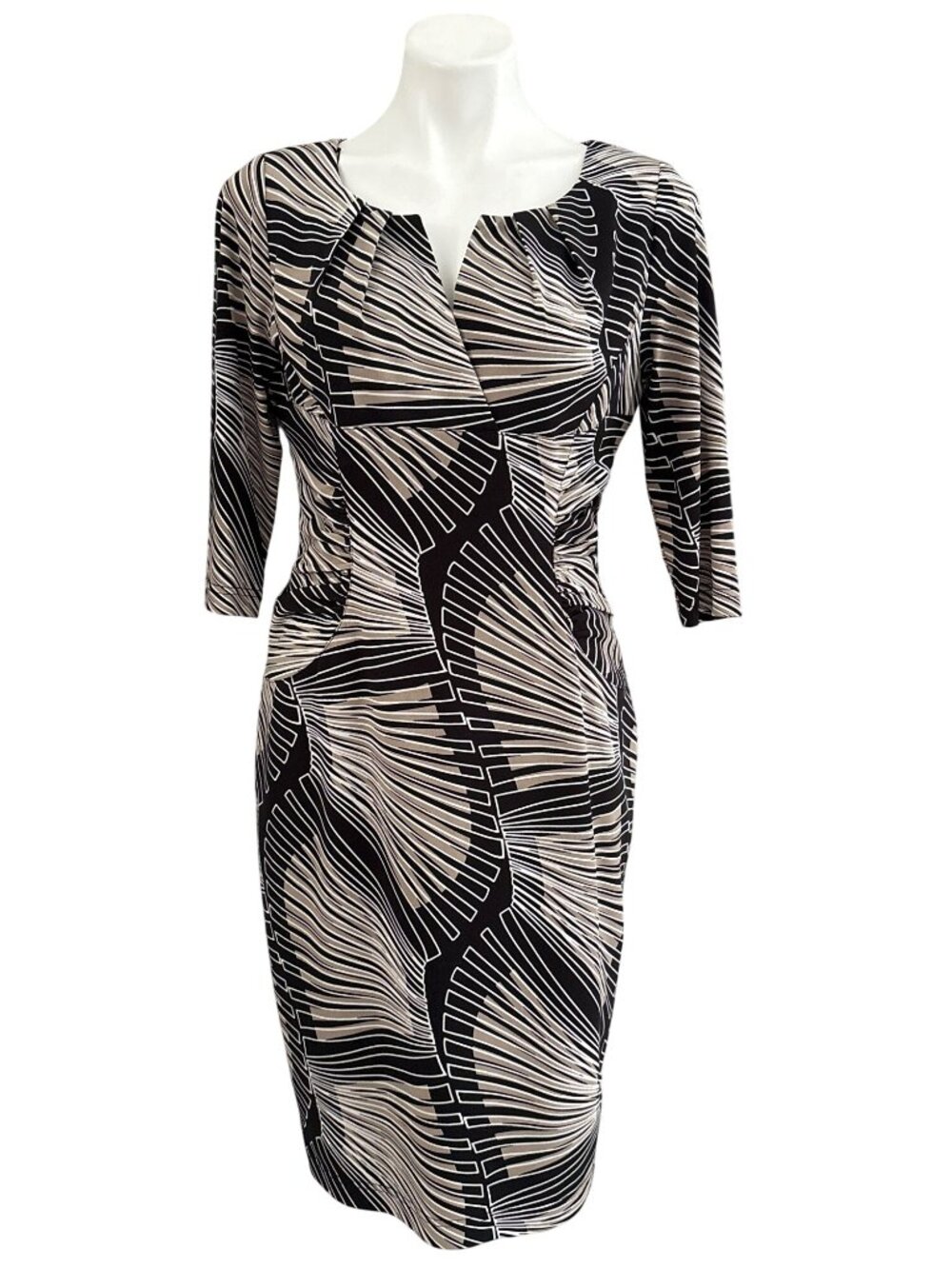 Adrianna Papell Women's Black Beige Abstract Print Pleated Sheath Dress, Size 10